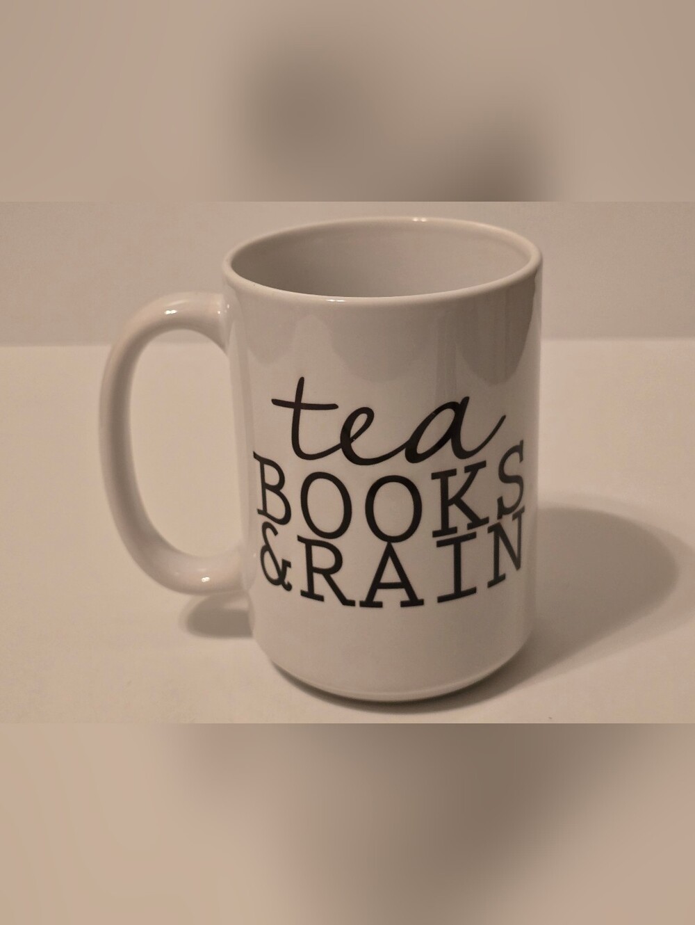 Ceramic Coffee Mug White Tea Books Rain Design 5" Tall 3.5" Wide